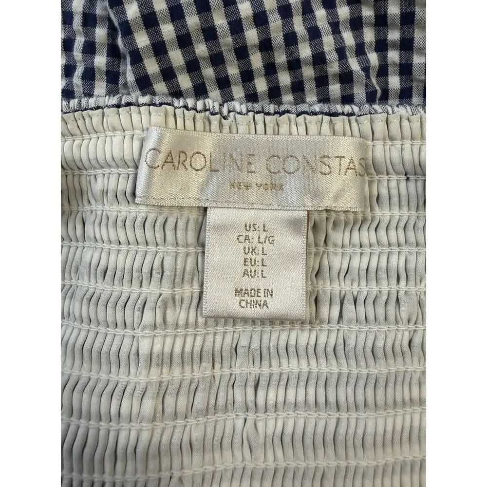 Caroline Constas Dress Blue Gingham Smocked Maxi Sundress Cottagecore Large - Picture 5 of 6